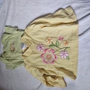 Floral Embroidered Baby Tops - Yellow and Green